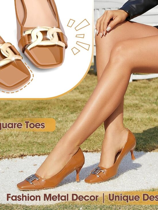 Women's Closed Square Toe Pumps Low Kitten Heel Fashion Metal  Fashion Metal - Picture 5 of 6